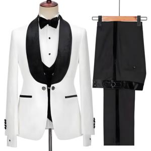 Costume de Mariage Blanc et Noir pour Homme, Col O, Coupe Slim, Idéal pour Cérémonies et Affaires S763 - Product Image 5
