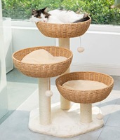 Tour d'arbre à chat avec panier en osier en rotin, 3 grands paniers de nid tissés à la main, perchoir de fenêtre pour grands chats jusqu'à 20lb