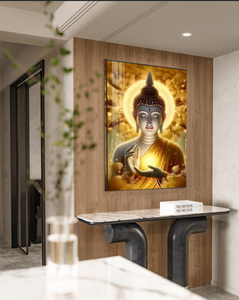 Estatua de <span class=keywords><strong>Buda</strong></span> Dorada, Pintura en Porcelana de Cristal, Obra de Arte Decorativa de Lujo, Adecuada para Sala de Estar - Product Image 4