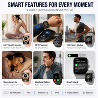 Montre connectée carrée personnalisable avec logo, écran AMOLED 1,95 pouces, pour hommes et femmes, NFC, commande vocale, moniteur de pression artérielle, île intelligente IA, appels sans fil