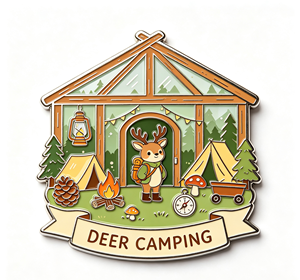 Camping Deer Enamel <b>Pin</b> Cartoon Animal Metal Craft Brooch Green Tent <b>Badge</b> Gift Decoration - Product Image 3
