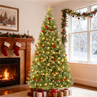 Sapin de Noël artificiel en PVC de haute qualité 2027 avec LED pré-éclairées, cônes de pin et baies rouges pour la décoration des fêtes