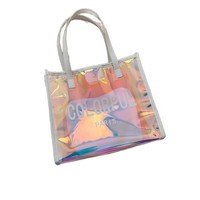 Sac fourre-tout en PVC imprimé au laser, design de logo tendance et populaire sur internet ; Sac fourre-tout transparent zippé de qualité supérieure en TPU style gelée irisé, idéal comme cadeau