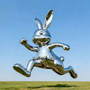 Lapin en acier inoxydable miroir, art abstrait personnalisé pour extérieur, sculpture de parc en métal - Product Image 1