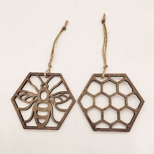 Wholesale Farmhouse <b>Bee</b> Honeycomb Wooden Craft Multi-use Coaster & Hanging Decor for Home Hotel Bar Office Table Decoration <b>Gift</b> - Product Image 2