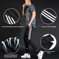 Pantalon de sport long pour homme, idéal pour le basketball, le football et l'entraînement, motif sportif, séchage rapide, taille mi-haute, en polyester avec trois bandes latérales
