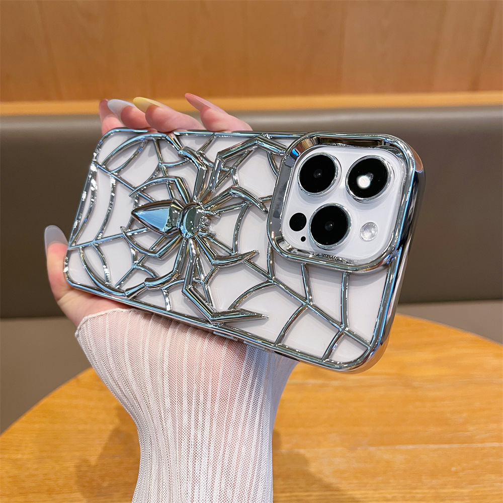 Electroplated Spider Fashionable Phone Case For iPhone 16 15 Promax 17 14 13 12 11 Hollow Heat Dissipation Cover Accessories