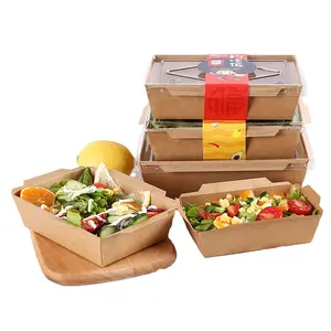 Hot Sale 700ml Recycled Brown Kraft Paper Meal Food Grade Oil Proof Tray With Lid