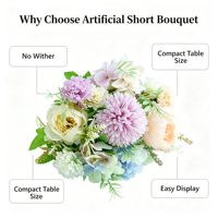 Bouquet de fleurs artificielles réalistes en soie mélangée : Lavande, Crème, Rose, Dahlia, Hortensia – Idéal pour centres de table de maison, fêtes et mariages