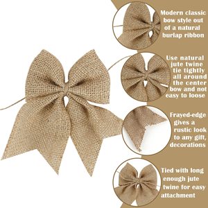 Fleurs en jute naturel faites à la main Nœud papillon Décoration d'arbre de Noël Cadeau <span class=keywords><strong>Ruban</strong></span> de jute Noeud papillon - Product Image 2