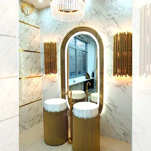 Большое светодиодное зеркало для туалетного столика, металлическая рама, Золотая невидимая напольная стойка для душа, настенный Декор для дома, Кристальный салон, овальное светодиодное зеркало для ванной комнаты