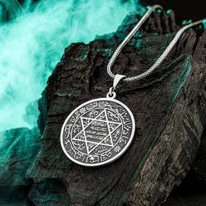 Vente en gros de collier pour hommes Sceau de Salomon Nouveau design en acier inoxydable 316L Pendentif <span class=keywords><strong>King</strong></span> <span class=keywords><strong>Solomon</strong></span> Talisman Collier à médaillon fait main - Product Image 2