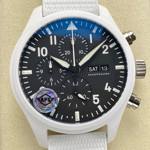 Reloj Mecánico de Cerámica Blanca de 41.9 mm con Esfera Cronógrafo, Resistencia al Agua de 50 Bares, Botón de Presión, Cierre Oculto y Correa Plegable - Product Image 1