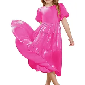 Best New Product Of 2024 Puff Sleeve Shining Frock Design Tutu Dresses For Girls Kids