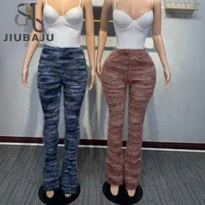 Calças peludas empilhadas Moda cintura alta 2024 Mulheres Inverno Calças Skinny Casual Sexy Clube Calças