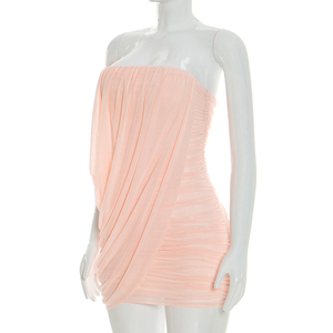 Robe d'été pour femmes Viviblook C26DS067, nouvelle arrivée, couleur unie, élégante, sans manches, épaules dénudées, mini robe moulante - Product Image 3