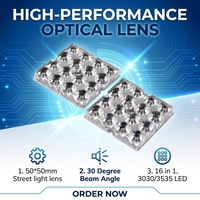 Réverbère LED 3030 avec lentille plano-convexe en matériau PC 30 ° 60 ° 90 °   TYPE2M °    Optiques LED 50x50mm 16 LED IP68 à haute transmission