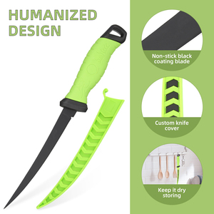 بيع بالجملة أفضل سعر طلاء أسود الفولاذ المقاوم للصدأ سكين فيليه للصيد لينة PP + TPR مقبض سكين صيد فيليه - Product Image 4