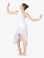 Robe de danse blanche pour filles avec accent floral doré à la taille, asymétrique à une épaule, costume de scène