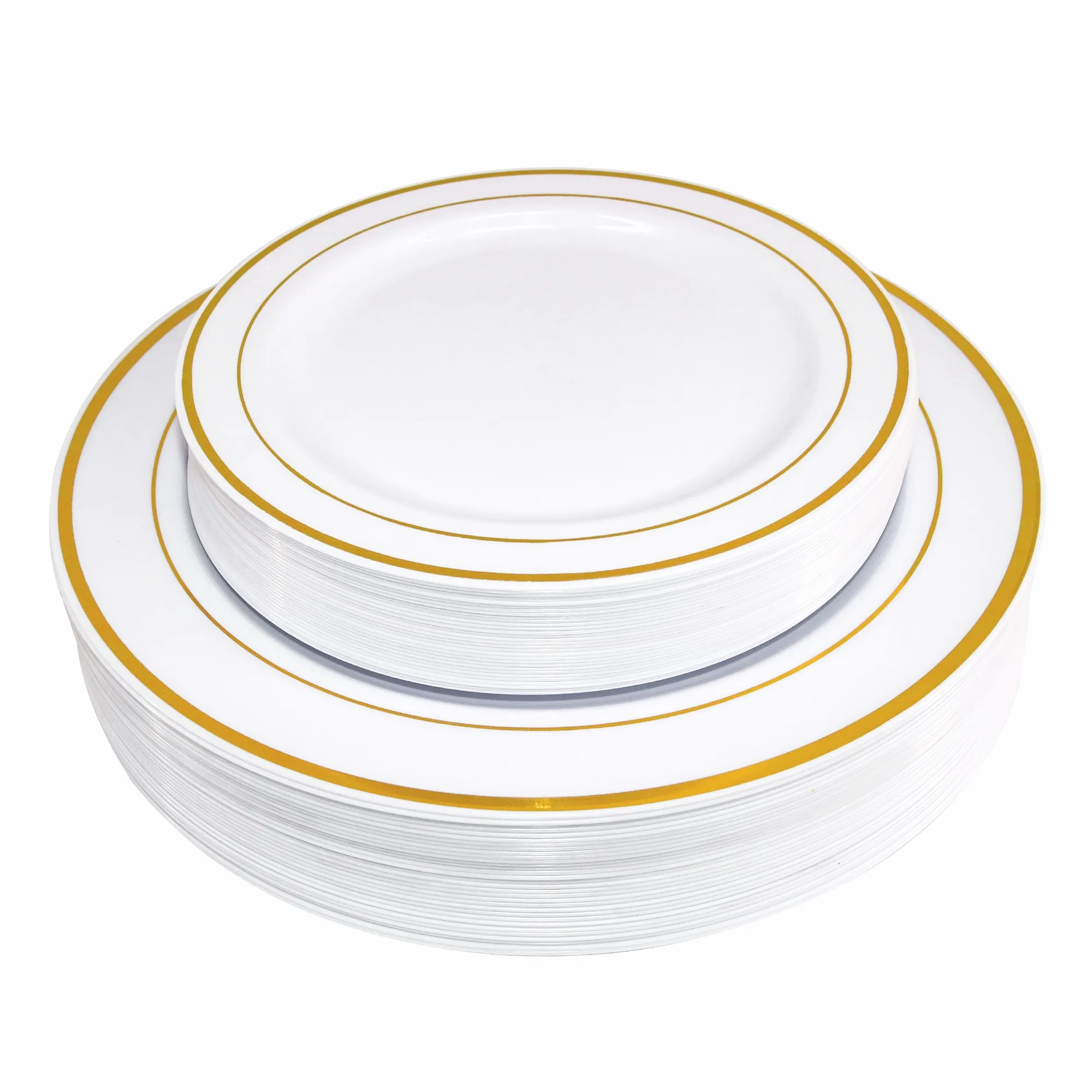 Disposable bulk Silver Gold Trim Real China like Design Elegant Fancy Heavy Duty Wedding Plates Plastic Plates