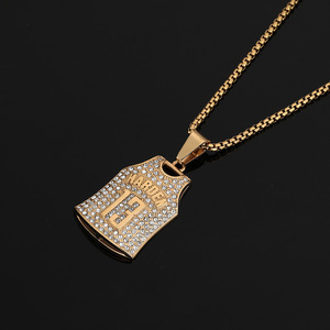 Hip Hop Iced Out Zircon Rock <span class=keywords><strong>Bar</strong></span> Baloncesto Jersey Charm Joyerí<span class=keywords><strong>a</strong></span> de moda Colgante Collares de acero inoxidable Hombres Mujeres al por mayor - Product Image 4