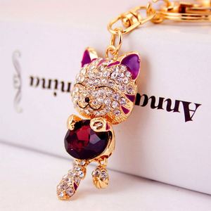 Porte-clés populaire petit et mignon en forme de chat porte-bonheur avec pendentif chat en strass et diamants de cristal pour téléphone et sac - Product Image 2