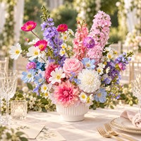 Arrangement floral artificiel en soie pastel Dallisten, bouquet de roses et de dahlias roses mélangés pour les centres de table de mariage, décoration de la maison