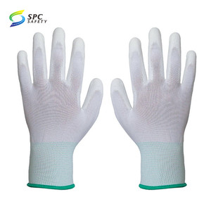 Легкий Противоскользящий белый бесшовный нейлоновый трикотажный корпус с полиуретановым покрытием для сборки линии инспекции <span class=keywords><strong>ESD</strong></span> точность обработки рабочих перчаток - Product Image 2