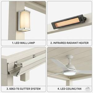 Pergola en aluminium 6063-T6 robuste, piliers renforcés <span class=keywords><strong>de</strong></span> 120 mm, toit à lames motorisées résistant aux intempéries, système d'éclairage LED - Product Image 6
