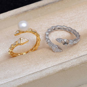 Anillo Abierto de Plata S925 con Diseño de Serpiente, Accesorios DIY, Año de la Serpiente 5809, Anillo Abierto de 7-10 mm para Perlas, Accesorios de Moda - Product Image 1