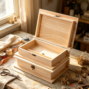 Scatola Portaoggetti <span class=keywords><strong>in</strong></span> <span class=keywords><strong>Legno</strong></span> di Pino Naturale con Cerniera e Chiusura <span class=keywords><strong>in</strong></span> Metallo Vintage per Collezione Fai-da-Te di Souvenir - Product Image 5