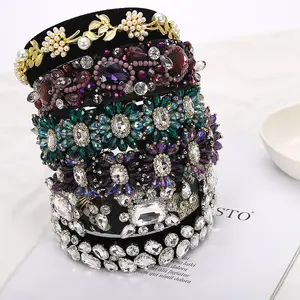 Rhinestone Headbands Sparkling Hairband for Women Delicate colorful Crystal Embellished Wide Accessory with flower Headbands