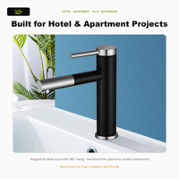 Keran Wastafel Kamar Mandi LUSA 360 Putar, Bahan Stainless Steel SUS304, Pemasangan di Dek, Lubang Tunggal, untuk Hotel Apartemen OEM