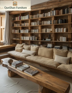 Divano Multifunzione a Quattro Posti in Legno Massello Non Verniciato Personalizzabile - Design Retrò Wabi-Sabi per un <span class=keywords><strong>Soggiorno</strong></span> Vintage - Product Image 4