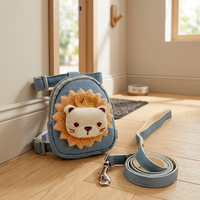 Sac à dos en peluche à imprimé animal mignon et tendance, ensemble laisse et harnais pour animaux de compagnie, style denim, sangle de poitrine réglable pour chiens et chats de petite et moyenne taille