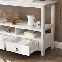 Meuble de couloir en bois blanc antique, long, pour entrée, véranda, accent, entrée, meuble mural, console avec étagère