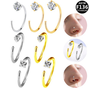 Anneau de nez en zircon en forme de C, alliage de titane F136, bijoux de piercing pour usage quotidien - Product Image 1
