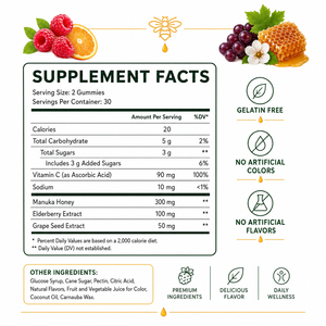 Gummies de <span class=keywords><strong>Miel</strong></span> de <span class=keywords><strong>Manuka</strong></span> et de Baies d'Amygadales en Marque Blanche, Vente en Gros, OEM, Complément de Soutien Immunitaire à Base de Pectine, Sans Gélatine - Product Image 2