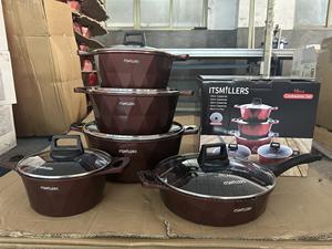 Lot de 10 casseroles en aluminium antiadhésives, design <span class=keywords><strong>3D</strong></span> à facettes, comprenant des casseroles profondes de 20/24/28/32 cm et une poêle peu profonde de 28 cm - Product Image 4