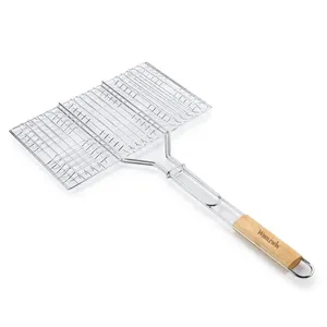 -Piece thép không gỉ Burger Nướng Giỏ với lớp phủ chrome, Hot Bán BBQ nướng <span class=keywords><strong>Net</strong></span> cho nấu ăn thịt và Pie - Product Image 1