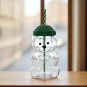 W121 Personalisierter LOGO Barista Bär Glas-Kaffeebecher mit Deckel und Strohhalm – Trinkflasche Kaffee-Bär-Tasse - Product Image 5