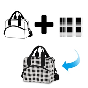 Sacs isothermes portables pour pique-nique et déjeuner, motif Palaka noir et blanc, style hawaïen, petits sacs à lunch personnalisables avec logo - Product Image 1