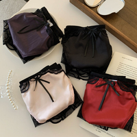 Braguitas de satén morado de lujo para mujer, con malla ondulada, sin costuras, sexys, de corte triangular, de talle bajo, con lazo decorativo, transparentes y totalmente transpirables, ropa interior íntima.