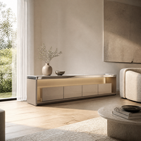Meuble TV moderne, durable et écologique avec rangement, plateau en pierre frittée, mobilier de salon