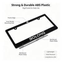 BOLONG Prêt à expédier – Cadre de plaque d'immatriculation en plastique ABS personnalisé pour voiture, norme américaine, avec logo imprimé, noir, support de plaque de taille américaine