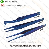 Pinzas de Acero Inoxidable de Alta Calidad para Extensión de Pestañas, Delgadas, Largas, con Punta Puntiaguda, Color Azul Plasma, Personalizables con Marca