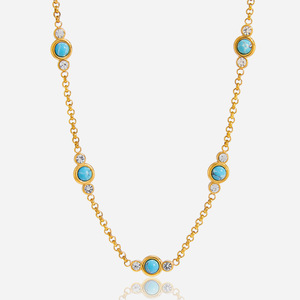 Collier en cristal avec turquoise bleue et strass sertis clos, design géométrique rond, pour usage quotidien et loisirs - Product Image 1