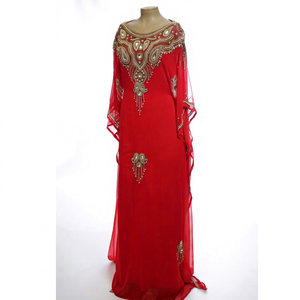 Robe de soirée Abaya décontractée pour femme, vert, col montant, longueur ras du sol, manches longues, ornée de perles, en polyester, style Moyen-Orient, grande taille - Product Image 1
