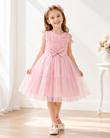 Robe de princesse rose en tulle à fleurs pour filles 2026, sans manches, avec nœud, applique rose 3D, tenue d'été pour enfants, OEM