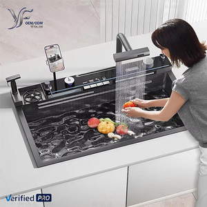 Évier de cuisine multifonctionnel intelligent à cascade, fait main, haute qualité, nouvelles tendances 2026, avec support pour téléphone portable et pistolet pulvérisateur - Product Image 1
